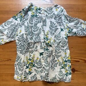 Cynthia Rowley white green linen adjustable sleeve button blouse shirt SIZE 3X